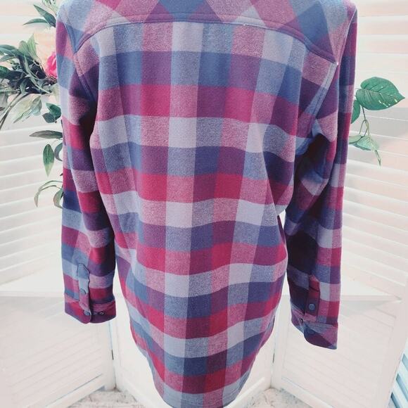 EDDIE BAUER PLAID SNAP DOWN BLUE/CRANBERRY NEW FLEECE LINED SIZE LARGE - Picture 3 of 9
